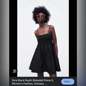 Zara Black Poplin Babydoll Dress Small